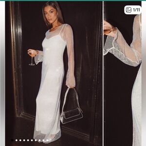 show me your mumu iconic white crystal mesh slip long maxi dress size large